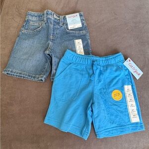 Cat & Jack Blue Knit Shorts with Denim Pair - Bright Blue and Light Denim